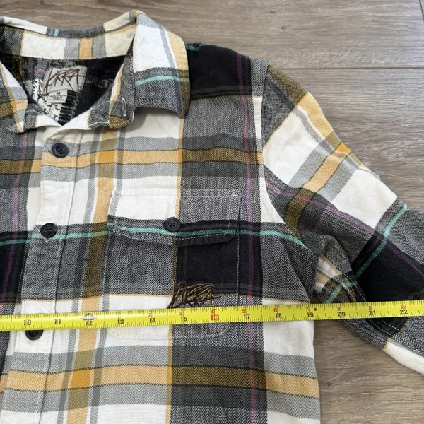 Y2k skater Kirra Women Plaid Flannel Button Down Shirt Gray Yellow Cotton Size M - Image 3