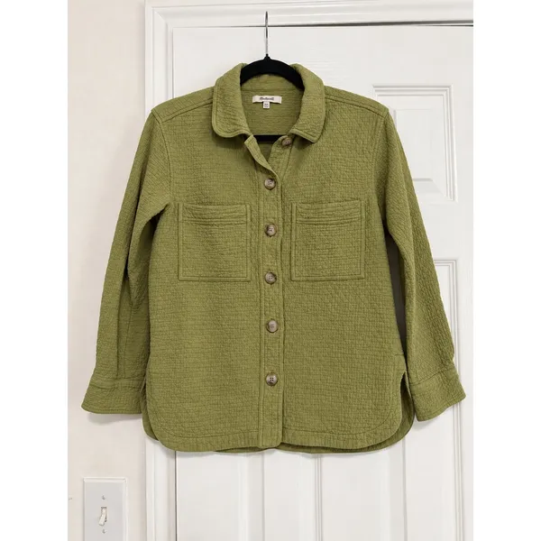 Madewell Diamond Jacquard Quilted Shirt Jacket Green Cotton Shacket XXS - Image 2