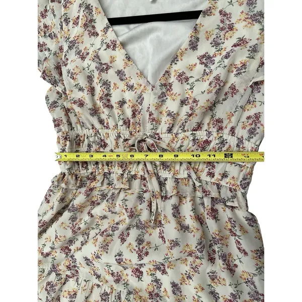 Boho Floral Tiered Maxi Dress V-Neck Smocked Waist Cream SzM Perfect for Fall! - Image 10
