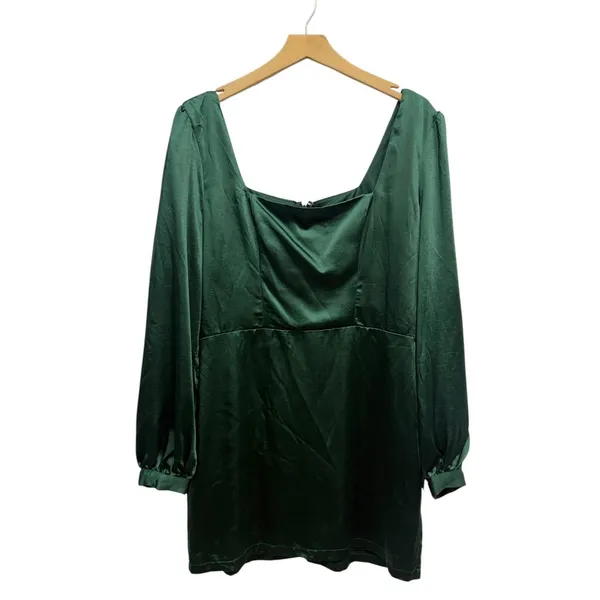 Lulus Got The Love Emerald Green Satin Square-Neck Mini Dress size XL - Image 3
