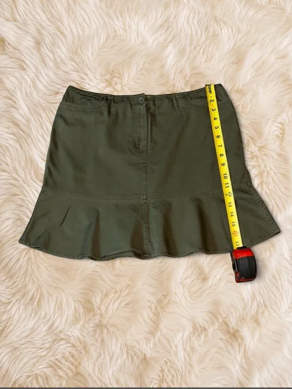 Ann Taylor LOFT Olive Green Cotton Flounce Mini Skirt Size 10 - Image 5