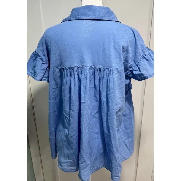 PILCRO Anthropologie SS Button Cotton Peplum Shirt Blouse Size M - Image 2
