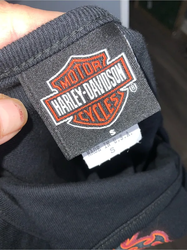 90’s Harley-Davidson Black Long-Sleeve Top with Orange Logo Small - Image 4