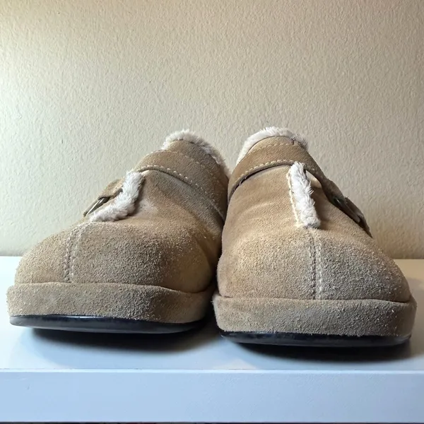 Sonoma 8 Tan Elsie Straw Suede Sherpa Lined Clog Mule Buckle Boho Fall‎ Winter - Image 3