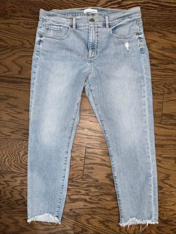 LOFT Light Blue Skinny Cropped Jeans with Raw Hem - Image 2