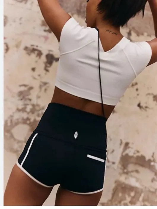 Free People Sporty Black High-Rise Athletic Shorts with White Trim - Image 3