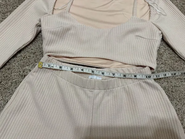 Princess Polly Cream Ribbed High-Waist Leggings & Crop Top Set Size 2 - Image 3