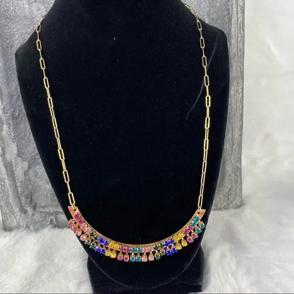 Anna & Ava Multicolor Crystal Fashion Curved Bar‎ Necklace Gold NWT - Image 11