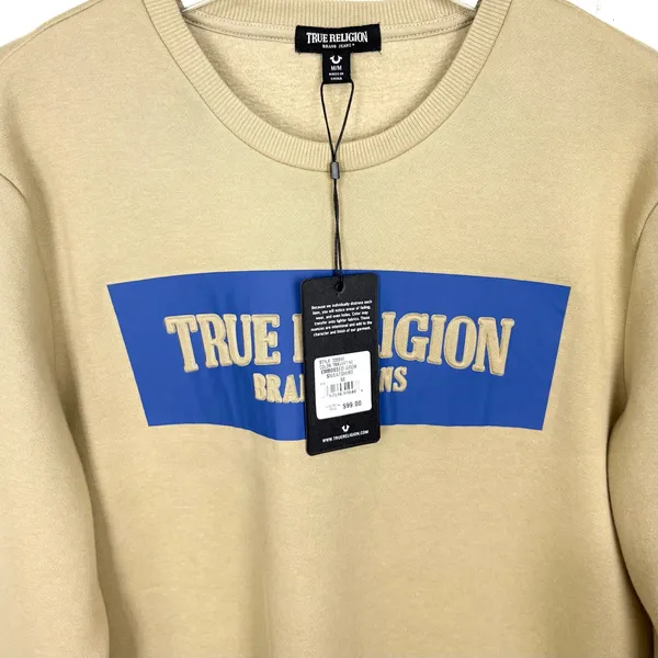 True Religion Embossed Arch Logo Sweatshirt Beige Soft Fleece Lined Size Medium - Image 9