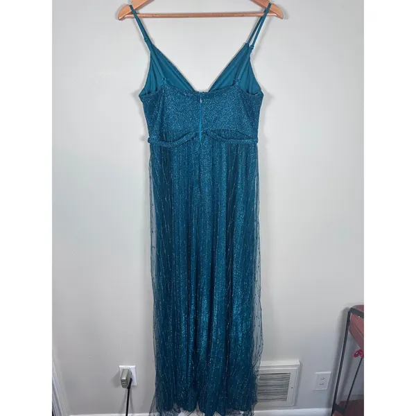 Lulus Sensationally Sparkly Dark Teal Green Lurex Maxi Dress Women's S mermaid - Image 6