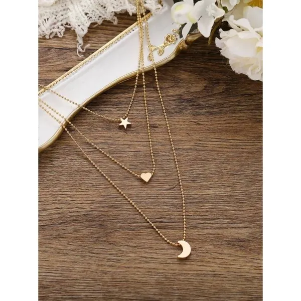 Gold Multilayer Pendant Necklace Moon Star Heart Celestial Goddess Boho Bohemian - Image 2
