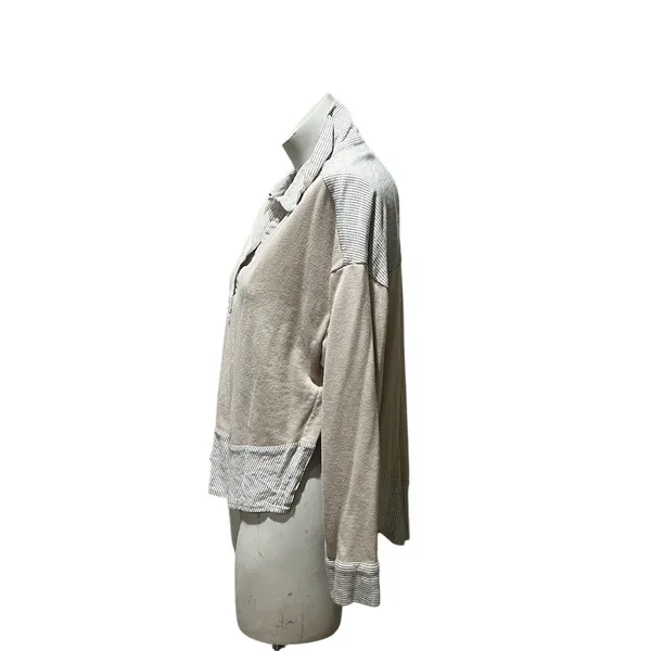 Bohme Womens Collared Henley Pullover Sweatshirt Beige Contrast Trim S - Image 3