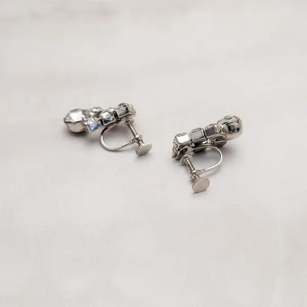 Vintage Screw On Earrings Stylish and Elegant Clear Gem Statement Drop Dangle - Image 5