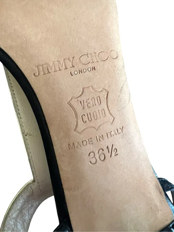 Jimmy Choo Women’s Y2K Vintage Leather Colorblock Pattern T Strap Open Toe Heels - Image 9
