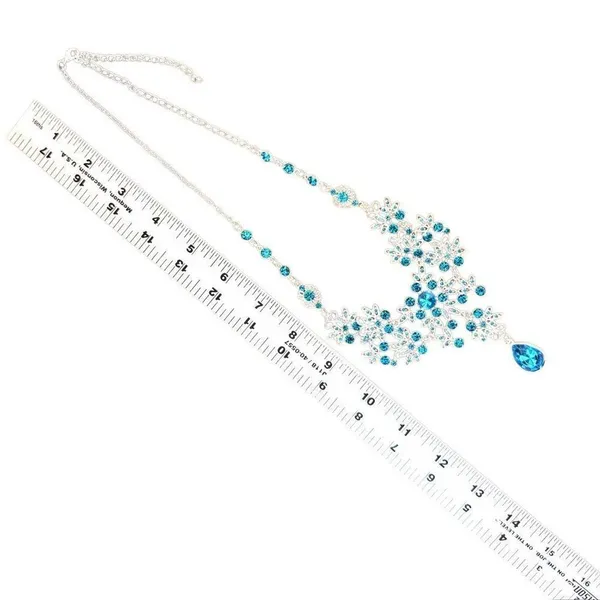 Silver Tone blue Rhinestone Statement Bib Necklace Drop Pendant - Image 7