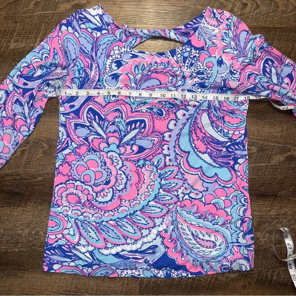 Lilly Pulitzer Pink and Blue Long Sleeve Cut Out Blouse - Image 2