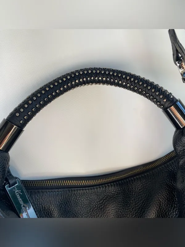 Y2K Kenneth Cole black pebbled leather slouchy hobo studded handle shoulder bag - Image 5