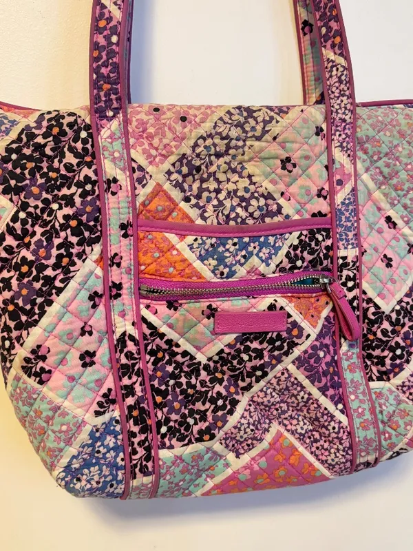 Vera Bradley Vera Tote Bag Multiple Compartments Modern Medley Pink Purple Blue - Image 2