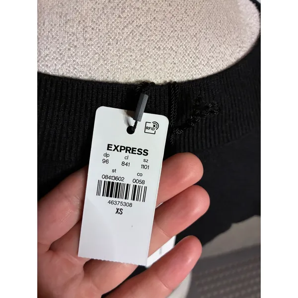 Express Womens Black Rhinestone Bow Cropped Cardigan Puff Sleeve Sweater XS NEW - Image 4