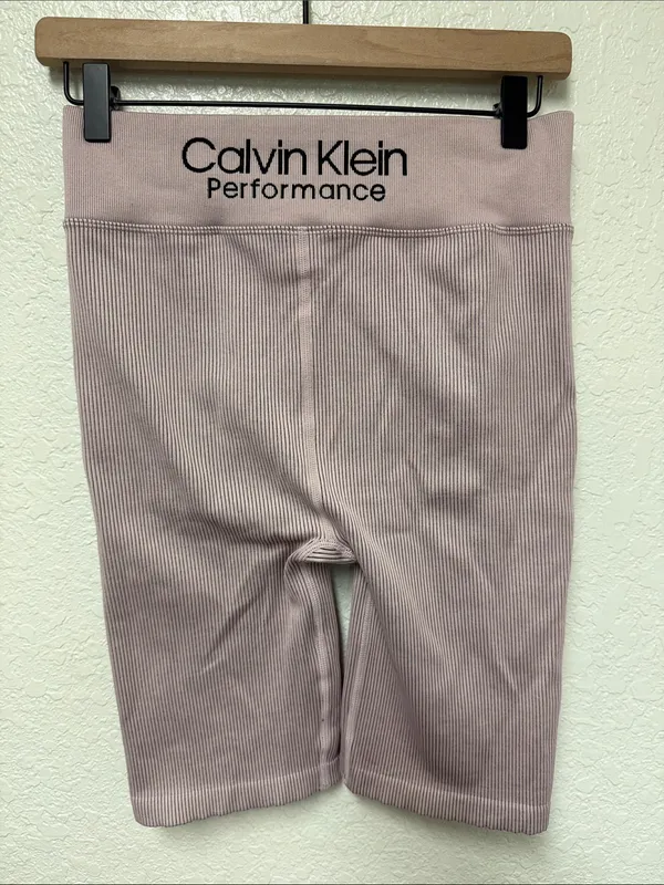 CALVIN KLEIN PERFORMANCE High-Rise Ribbed Bike Shorts - Dusty Pink Size Large - Image 2