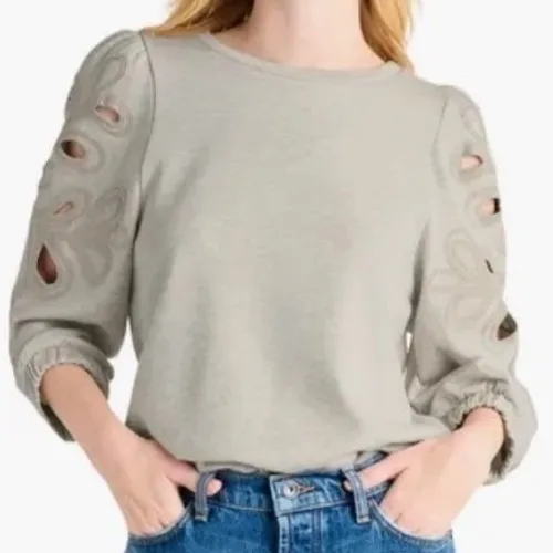 Splendid Collection‎ Soutache Embroidered Eyelet Puff Sleeve Sweatshirt L - Image 3