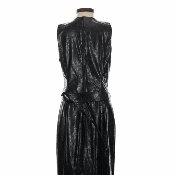 LAMARQUE Black Faux Leather Button Front Belted Maxi Dress XS Goth - Image 7