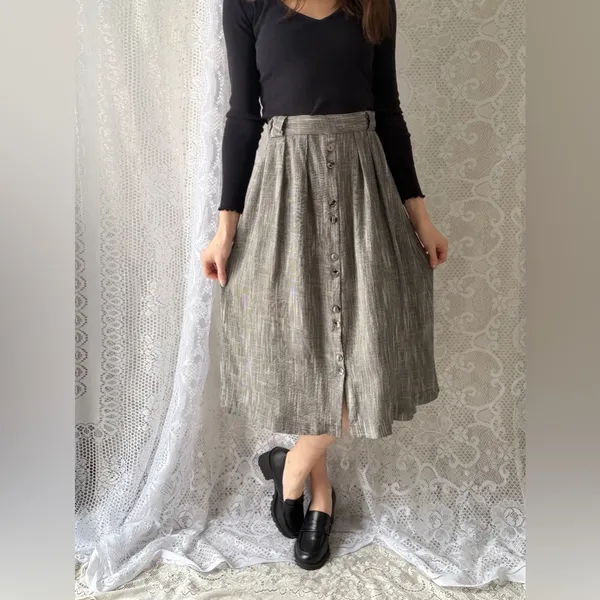 Vintage 90s Button Front Midi Skirt Norton McNaughton Size 8 - Image 11