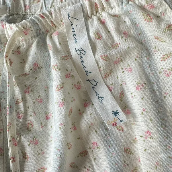 Cali 1850 Floral Stripe Wide Leg Linen Blend Pants M Pull on cottage core sweet - Image 6