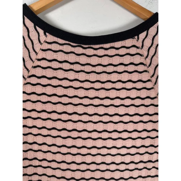 Free People Wavy Stripe Pointelle Peplum Long Sleeve Top‎ Size S Peach Black - Image 6