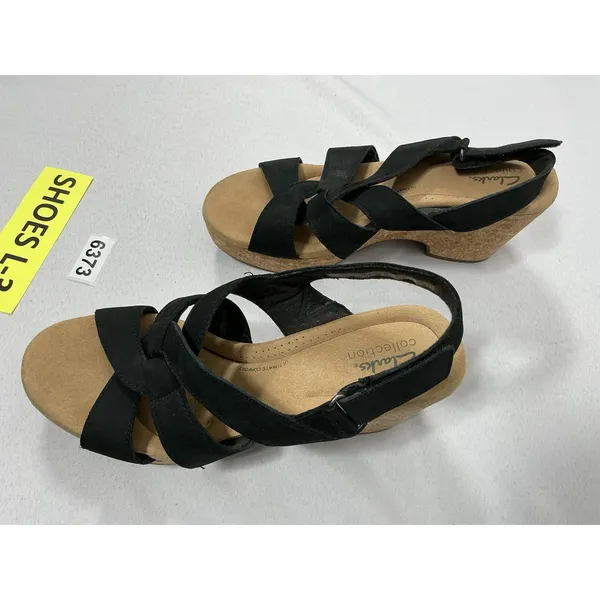 Womans Clarks Platform Wedge Sandals Size 10 M Black Strappy Open Toe Slingback - Image 2