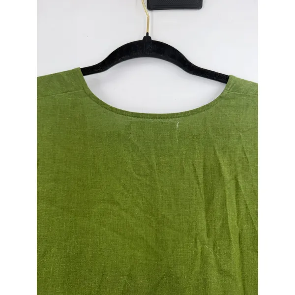Thinking Mu‎ Fresia Dress Women's L Green Hemp Tencel Tiered Midi Lagenlook Boho - Image 10