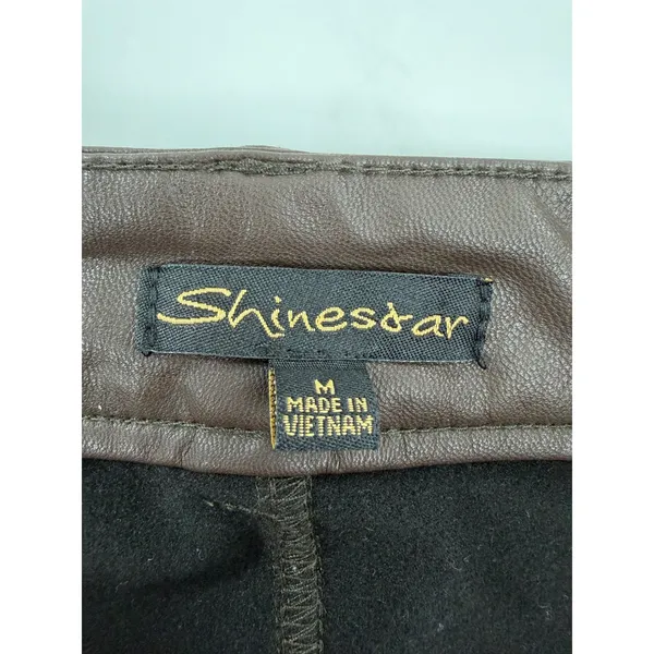 Shinestar Womens Brown Faux Leather High Rise Tapered Pants Size M SP5196 - Image 3