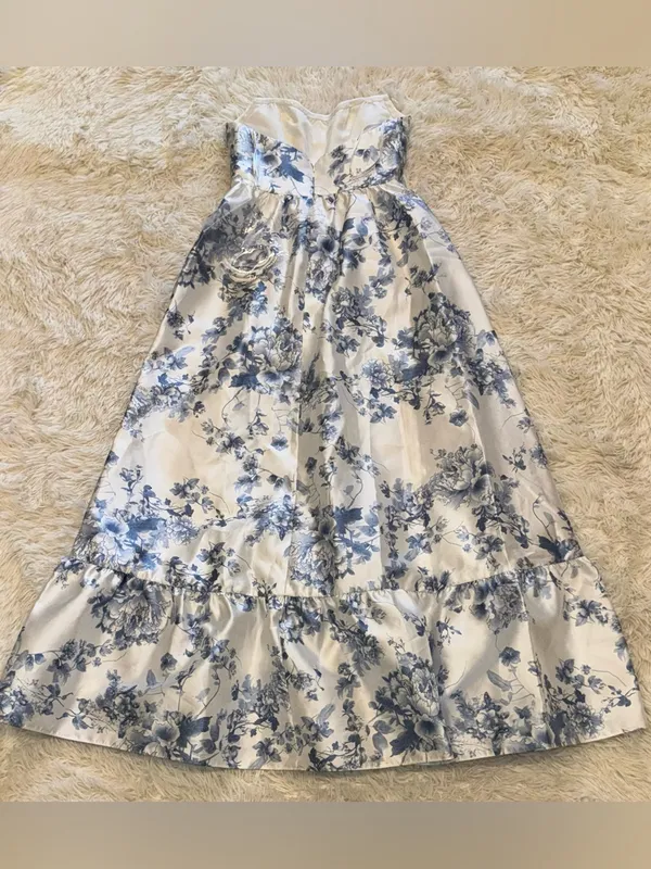 NEW Dessy Collection Floral Strapless Bustier Bodice Satin cottage rose Gown Sz - Image 7