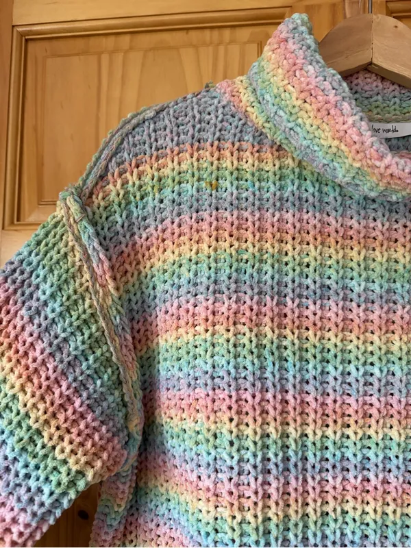 Peace Love World Pastel Striped Cowl Neck Sweater size medium - Image 2