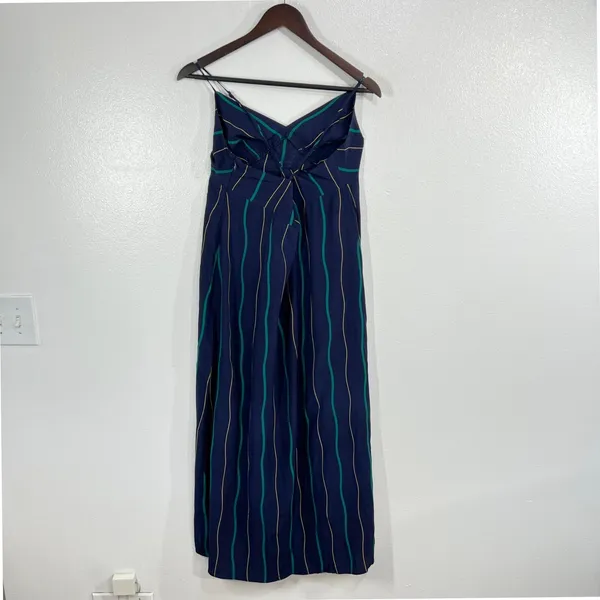 Madewell The Layton Midi Slip Dress‎ Navy Blue Green Gold Striped 10 Slip Dress - Image 4