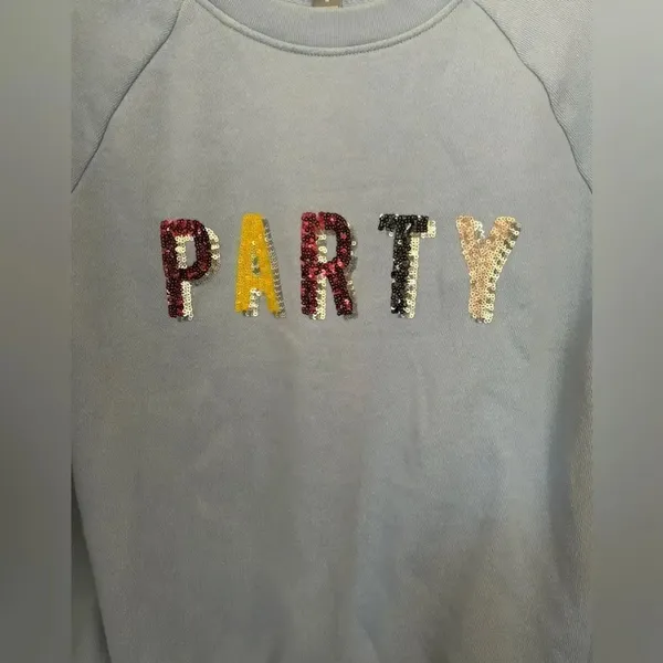 Aerie PARTY Sequin Graphic Crewneck Sweatshirt Light Blue Size M - Image 11