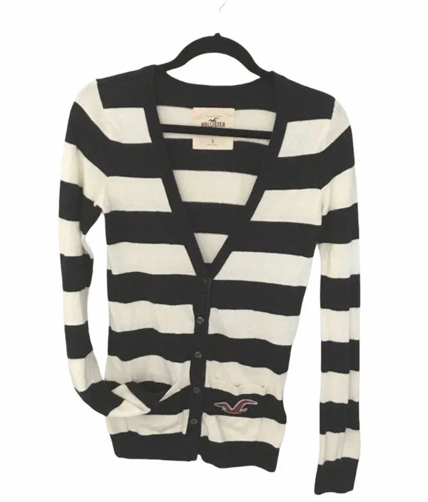 Hollister ★ Varsity Collegiate Rugby Stripe Cardigan Sweater ★ Navy White - Image 5