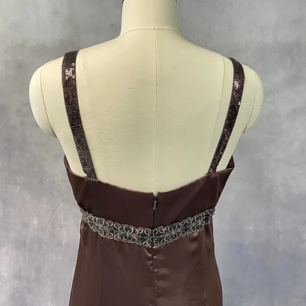 Alfred Angelo Womens Babydoll Dress Size 8 Brown Satin‎ Sequin Formal Bridesmaid - Image 7