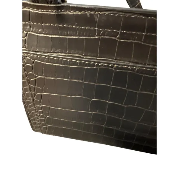Modern Picnic Black Vegan Leather Lunch Bag Box Croc Embossed Crossbody NWOT - Image 6