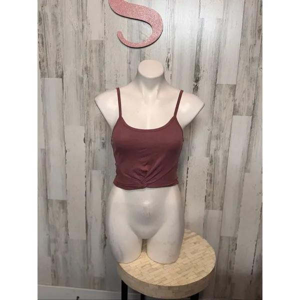 Bozzolo Ribbed Twist Front Crop Cami Women’s Small Mauve Pink Adjustable Strap T - Image 3
