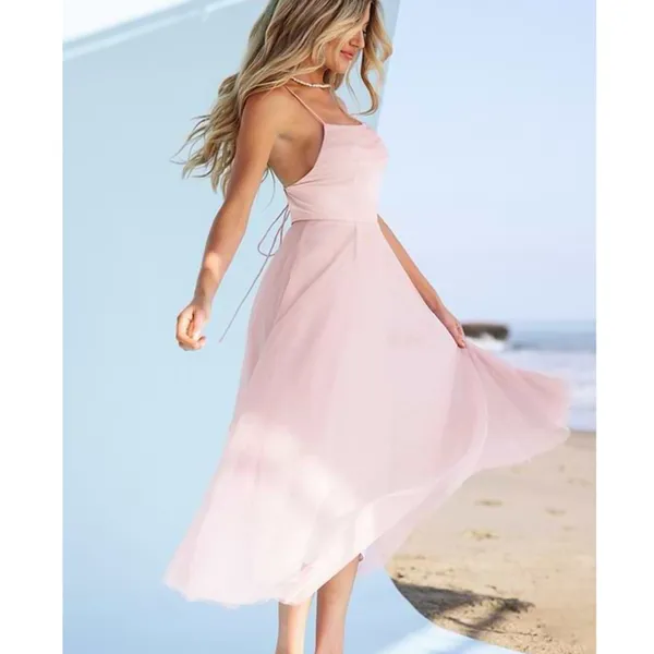 Cupshe Madison Beach Wedding Honeymoon Tulle Tie Back Maxi Dress Pink Sz M - Image 3