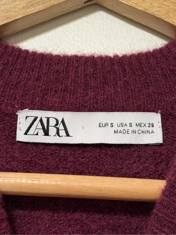 Zara Burgundy Sweater Size Small Acrylic Wool Fall Winter Autumn Jumper Pullover - Image 3