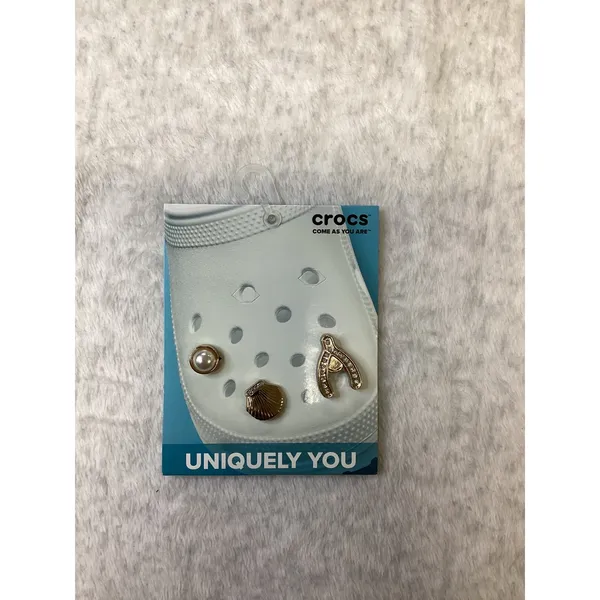 Crocs Jibbitz Elevated Gold‎ Seashells Wishbone Pearl 3-Pack Shoe-Charms… - Image 2