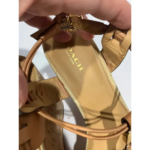 Coach linden wedge platform Sandals women's size 10 luxury‎ dressy tan cream - Image 12