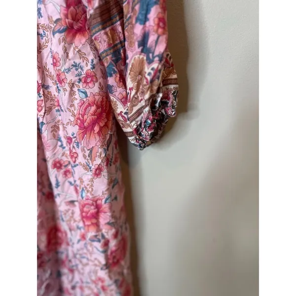 R Vivimos‎ Maxi Dress Size XS Boho Cottage Peasant Floral Pink Tassel Flowy - Image 3