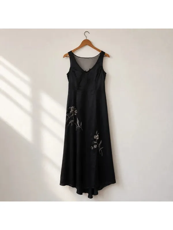 Together Black Beaded Floral Evening Gown Maxi Dress Sheer Back Size 8 - Image 3