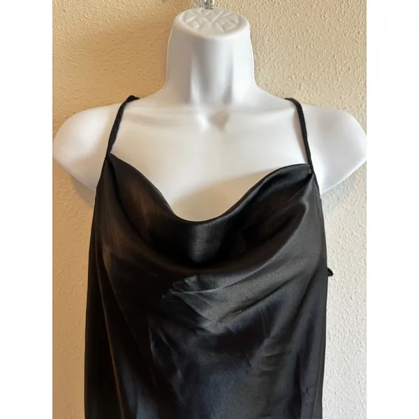 Vintage Y2K‎ Bebe Cowl Neck Slip Dress Med Black Satin Maxi Minimalist Cocktail - Image 7