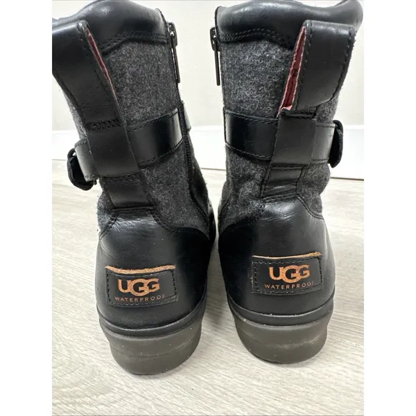 UGG Kesey 1005264 Waterproof Moto Boots Women’s 8 Black Wool Lined Leather - Image 7