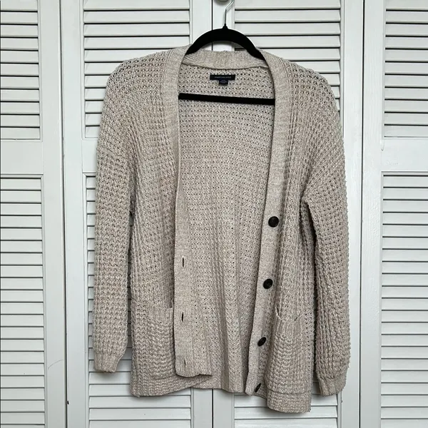 American Eagle Outfitters Cream Cardigan V-Neck Sweater - Image 3