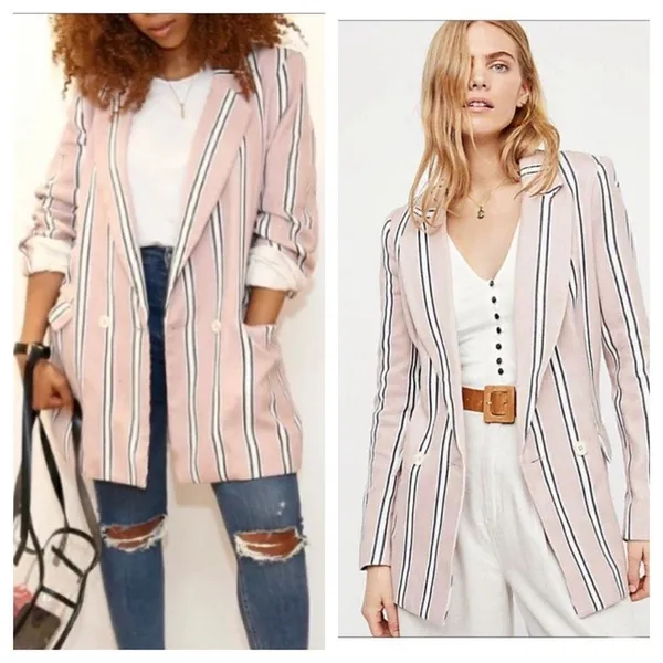 Free People Uptown Girl Blazer sz small‎ soft pink combo - Image 4